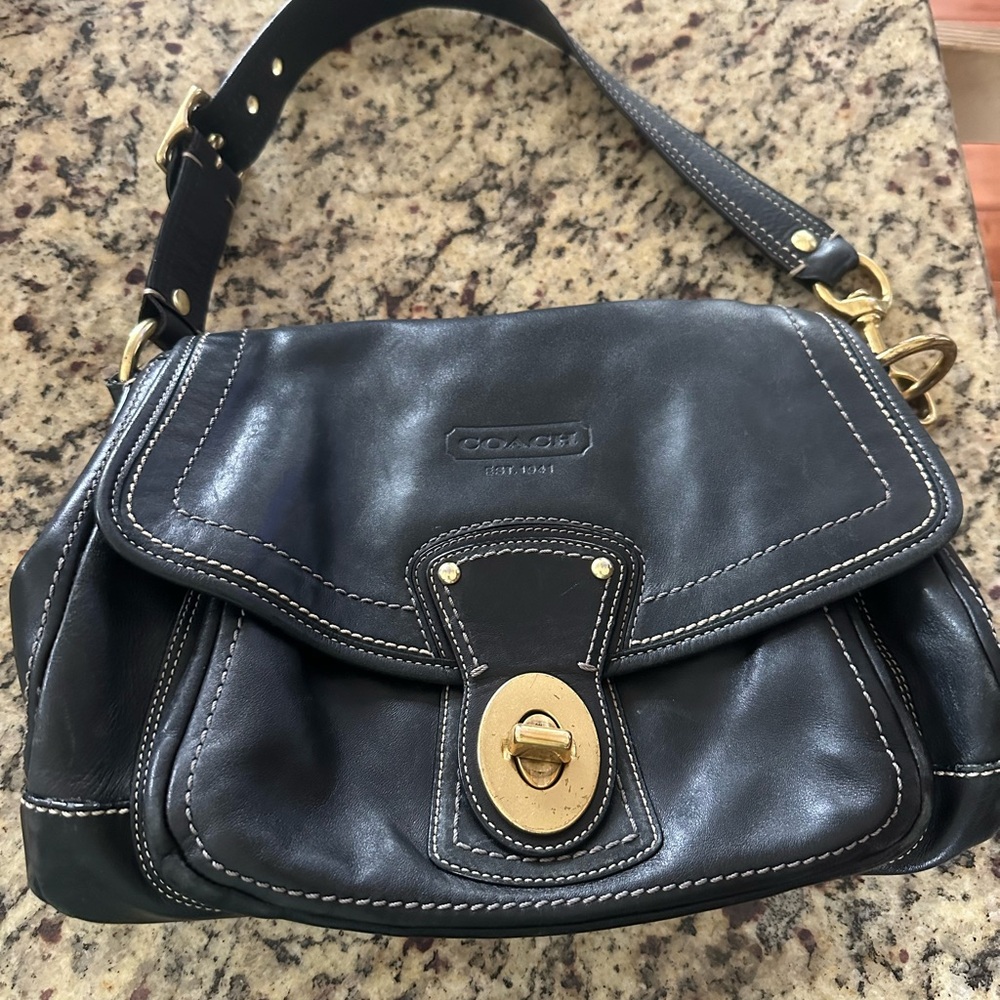 Coach Black Leather Shoulder Bag with Gold Tone Hardware